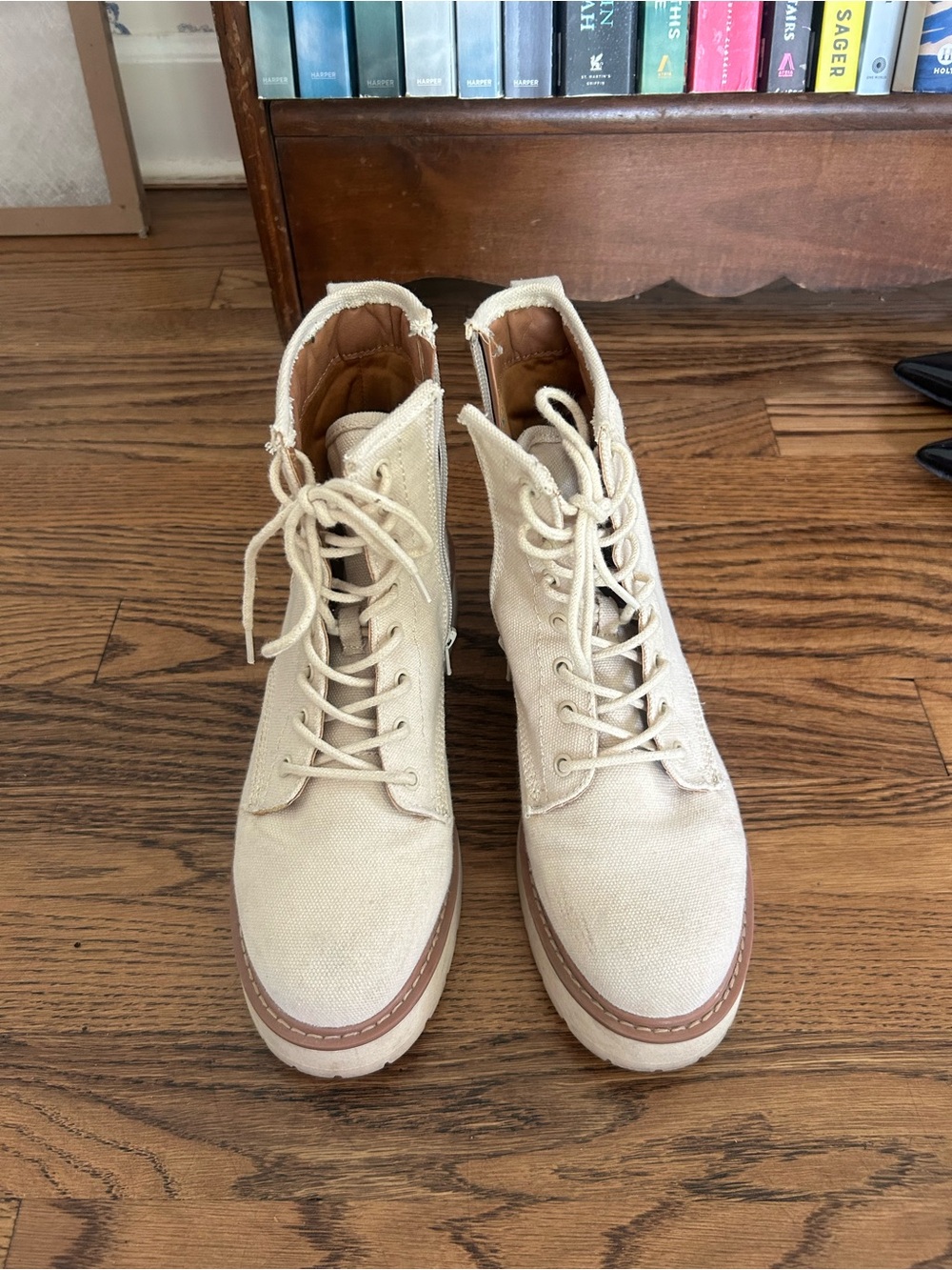 Madden Girl Cream Canvas Lace-Up Boots